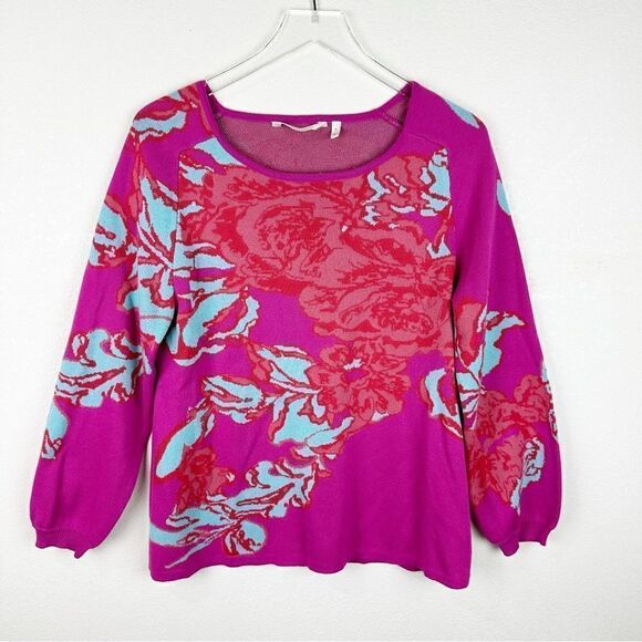Soft Surroundings Pink Sweater Blouse Floral Small - Picture 1 of 7